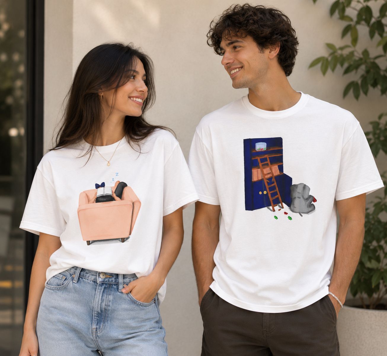 Artistic pun designs on premium apparel featuring hand-crafted illustrations